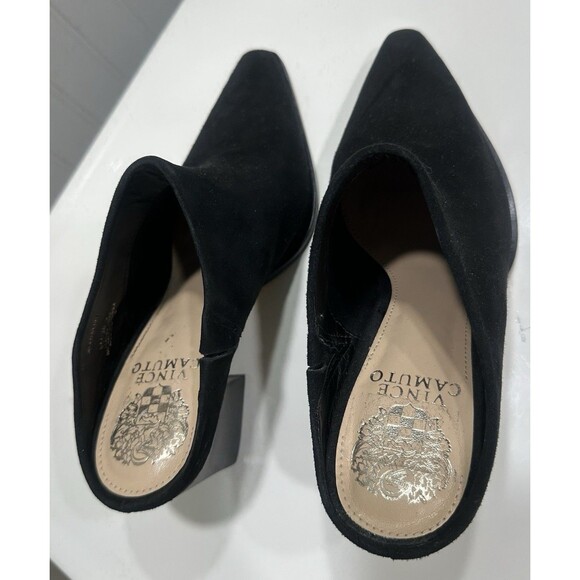 Vince Camuto Black Suede Leather Egwenny Block Heel Mules Womens 6M EU 36.5 - Picture 1 of 7